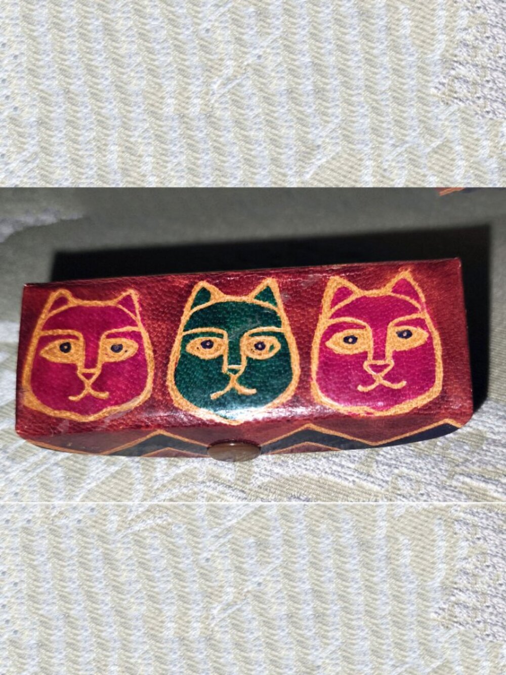 Handmade Leather Vintage Lipstick Case - Kitty Cats - NEW